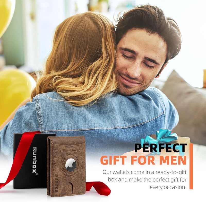 RUNBOX AirTag-Wallet-Mens-Slim-RFID Blocking Wallets Leather with Bill Compartment Air Tag Bifold Card Holder Wallet Gifts for Men Dad - Image 5